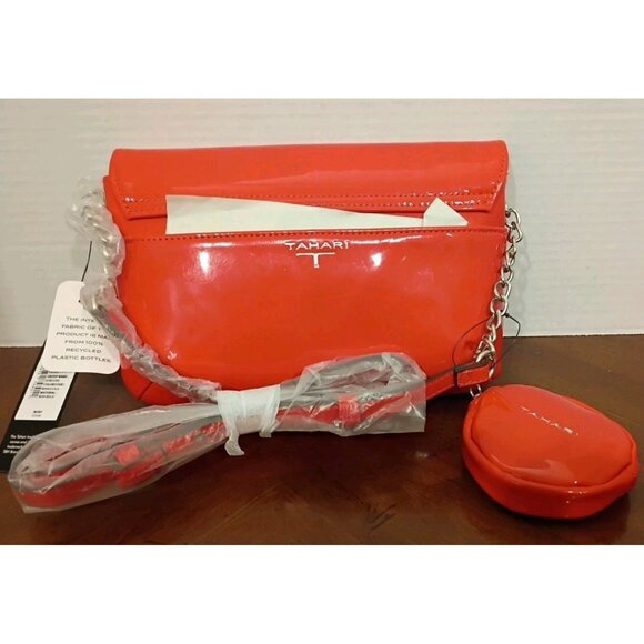 Tahari Vegan Leather Crossbody Bag Purse Mango W/ Coin Purse NWT - Picture 2 of 9
